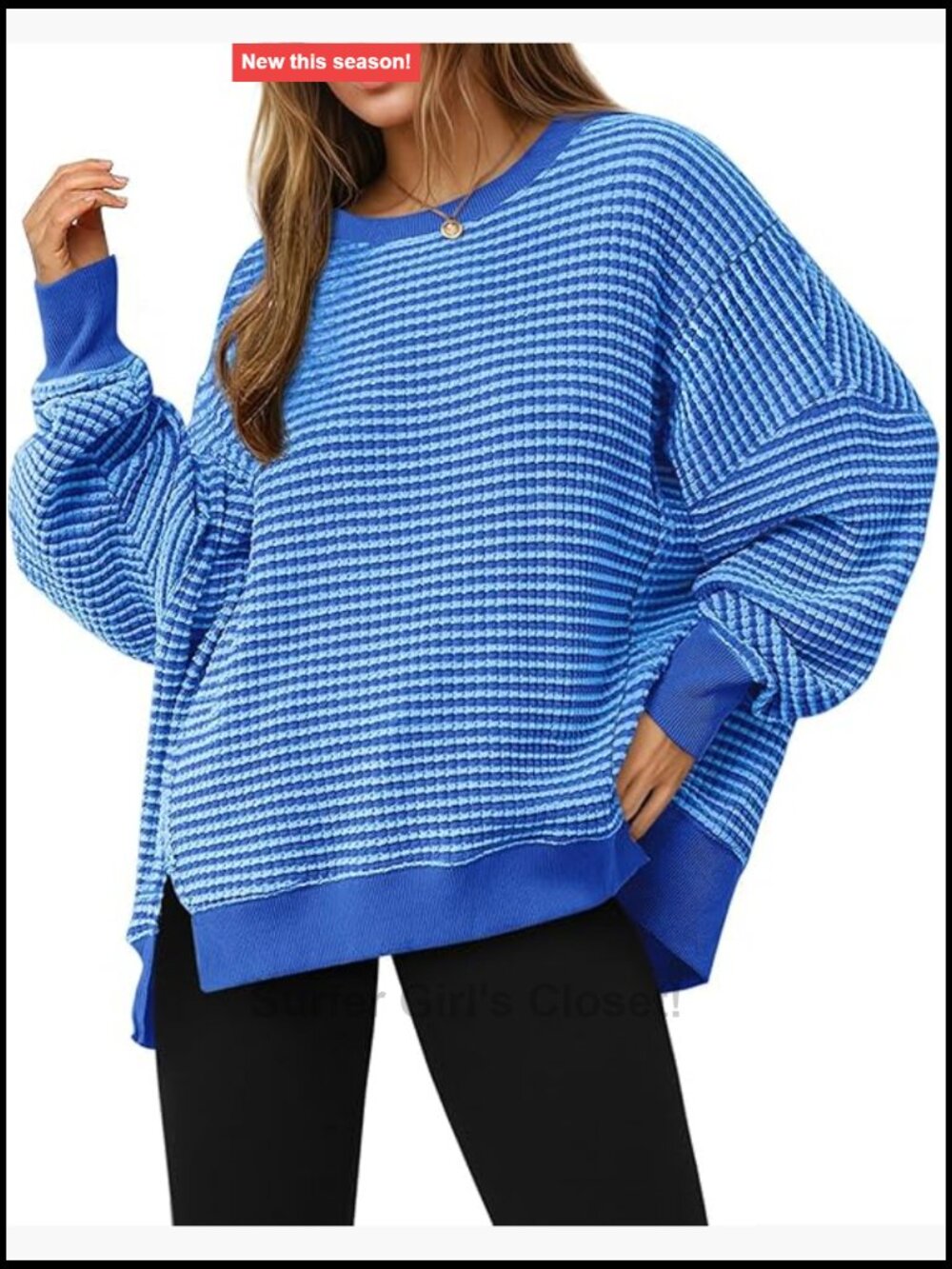 Waffle Knit Oversized Sweatshirt Split Pullover Tunic